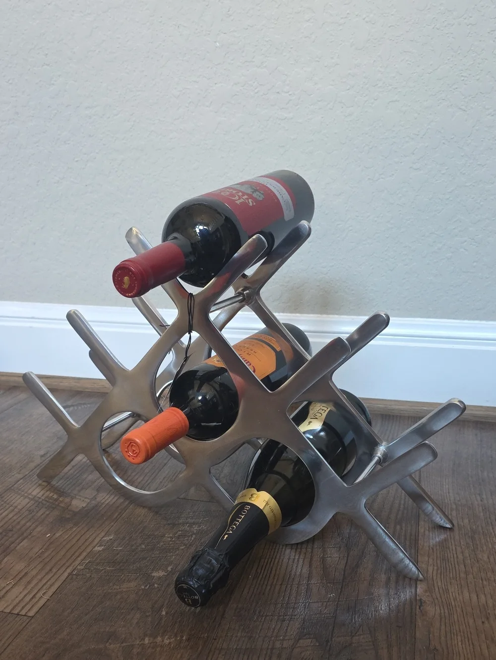 Pier 1 Import Silver Modern 8 Wine Bottle Rack - Sleek Tabletop Storage